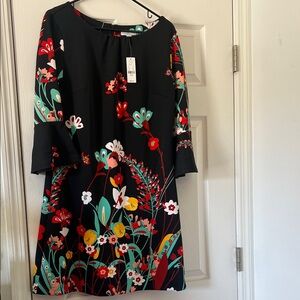 New York & Company Black Floral Long Sleeve Dress